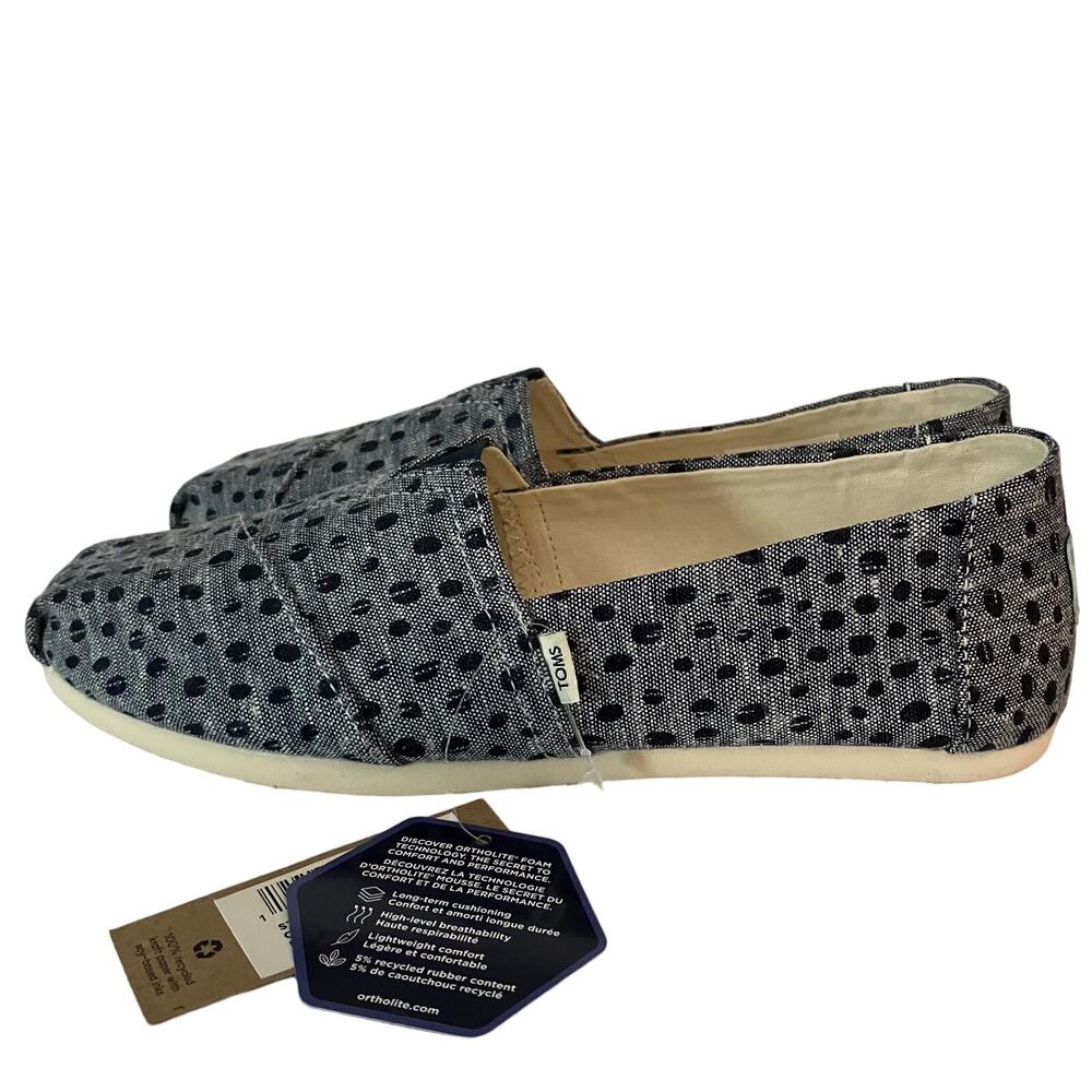 Toms Navy Chambray Dots Size 7 Alpargata Slip ons - New